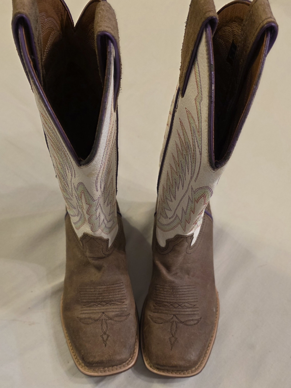 Girls Justin Boots Tan Leather Interior with Purple Trim